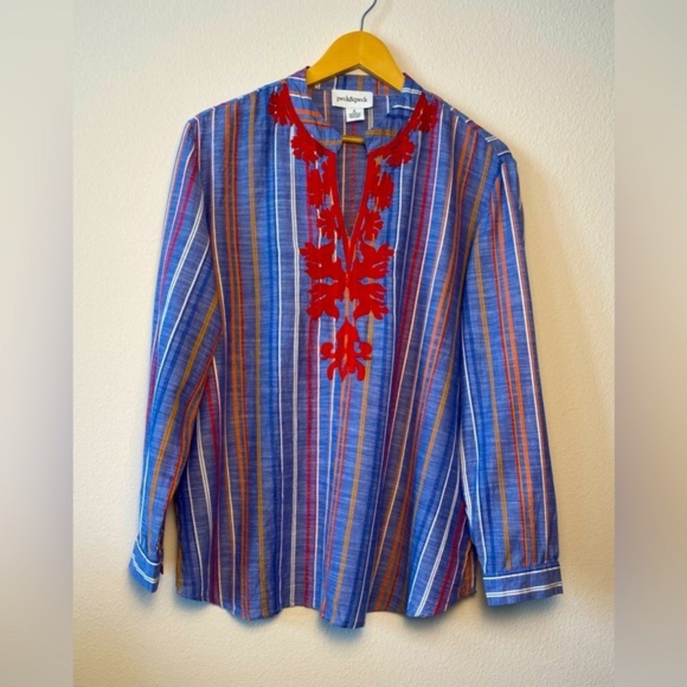 PECK & PECK LONG SLEEVE‎ STRIPED BOHO TOP SIZE XL